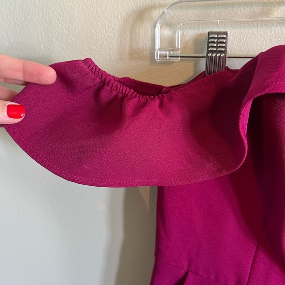 NWT Express Purple Jumpsuit sweetheart neckline off-the-shoulder sleeves Size 6 - Picture 6 of 7